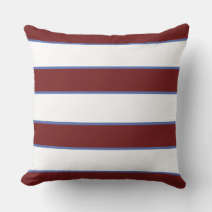 Maroon White Blue Nautical Elegant Modern Stripes Cushion