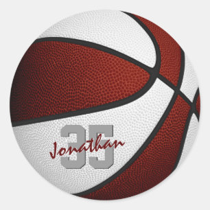 maroon white boys girls basketball team colours classic round sticker