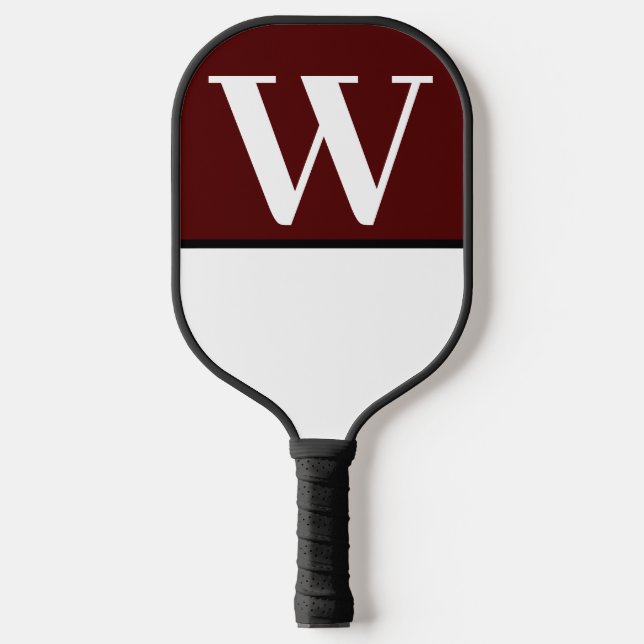 Maroon & White College Team Colours Monogram Pickleball Paddle (Front)