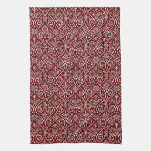 Maroon & White Damask Kitchen Towel