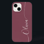 Maroon White Elegant Calligraphy Script Name Case-Mate iPhone 14 Case<br><div class="desc">Maroon Elegant White Calligraphy Script Custom Personalised Name iPhone 14 Smart Phone Cases features a modern and trendy simple and stylish design with your personalised name in elegant hand written calligraphy script typography on a maroon background. Designed by ©Evco Studio www.zazzle.com/store/evcostudio</div>