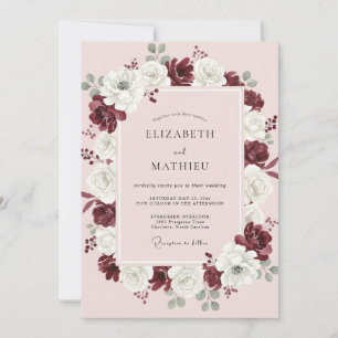 Maroon White Foliage Eucalyptus Wedding Invitation
