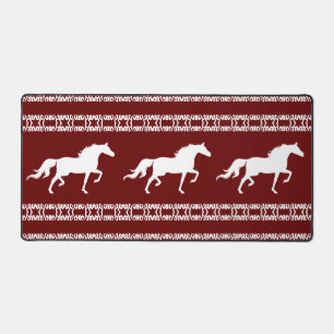 Maroon & White Geometric Pattern & Horses Desk Mat