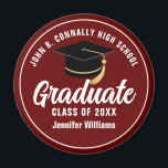 Maroon White Graduate Custom 2025 Graduation Party Magnet<br><div class="desc">This modern maroon and white custom graduation party magnet features your high school or college name for the class of 2025. Customise with your graduating year under the bold handwritten script and grad cap for great personalised graduate commemorative favours.</div>