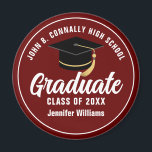 Maroon White Graduate Custom 2025 Graduation Party Magnet<br><div class="desc">This modern maroon and white custom graduation party magnet features your high school or college name for the class of 2025. Customise with your graduating year under the bold handwritten script and grad cap for great personalised graduate commemorative favours.</div>