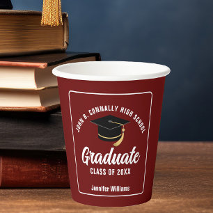 Maroon White Graduate Custom 2025 Graduation Party Paper Cups