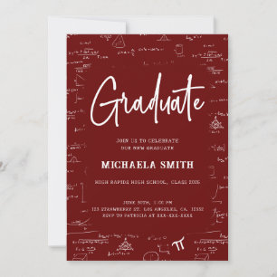 Maroon White Graduate Math Graduation Invitation