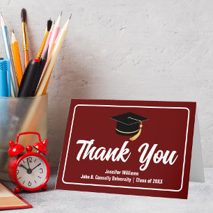Maroon White Graduate Personalised 2025 Graduation Thank You Card