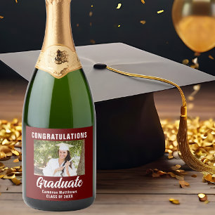 Maroon White Graduate Photo 2025 Graduation Party Sparkling Wine Label