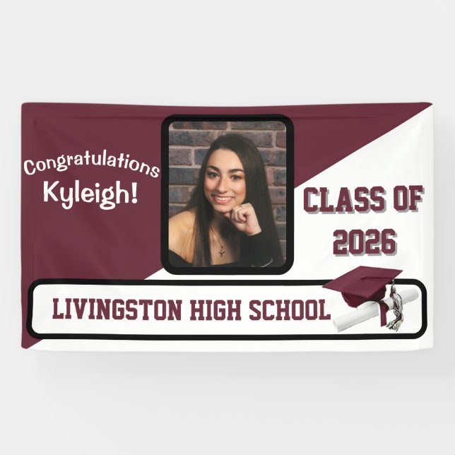 Maroon & White Graduation Banner (Horizontal)