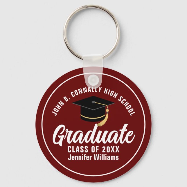 Maroon White Graduation Custom 2025 Graduate Key Ring (Front)