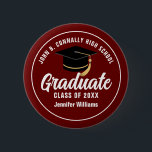 Maroon White Graduation Custom Graduate Keepsake 6 Cm Round Badge<br><div class="desc">This modern maroon and white custom senior graduate button features your high school or college name for the class of 2025. Customise with your graduating year under the bold handwritten script and grad cap for a great personalised graduation party name tag. A modern commemorative keepsake for the senior class.</div>