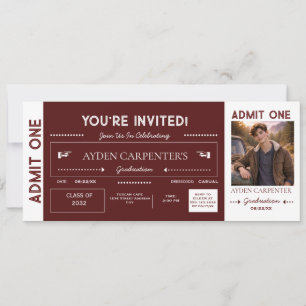 Maroon & White Graduation Faux Ticket   Invitation
