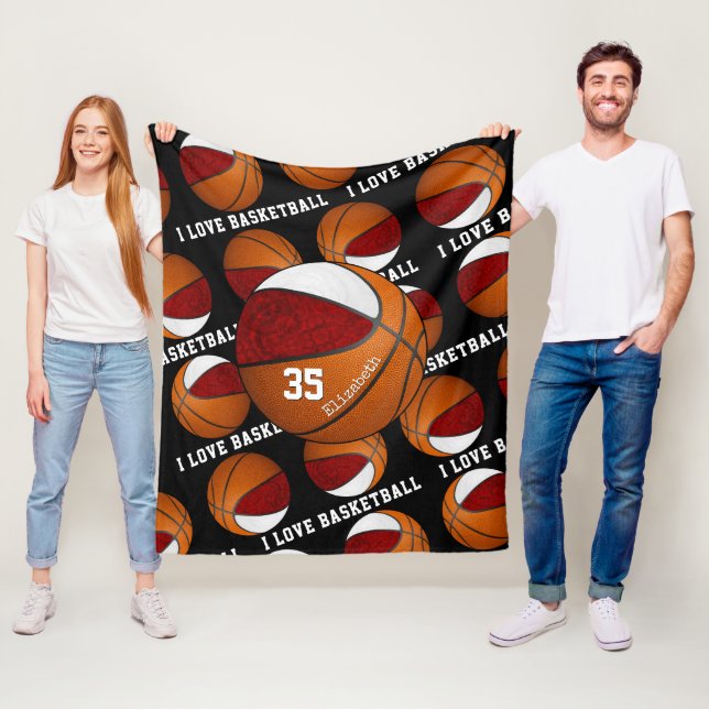 maroon white I love basketball girls team colours Fleece Blanket (In Situ)