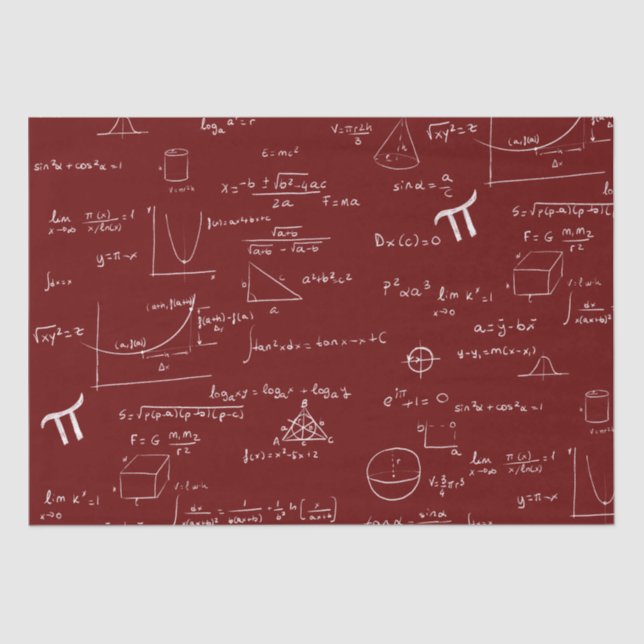 Maroon White Mathematic Formulas Graphics Tissue Paper (Front)