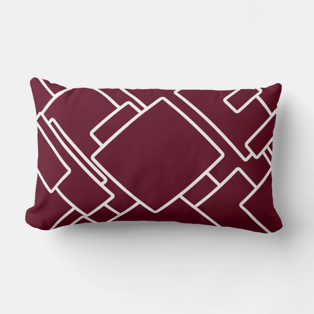 Maroon & White Modern Abstract Geometric Lumbar Cushion (Front)