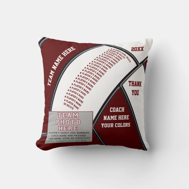 Maroon, White, Personalised Volleyball Coach Gifts Cushion (Front)