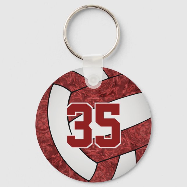 Maroon white school colours custom name volleyball key ring (Front)