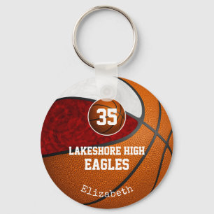 maroon white school pride girls' basketball team key ring