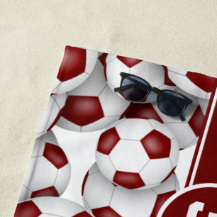 Maroon white soccer team colours sports pattern  beach towel