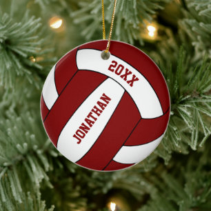 maroon white sports team colours boys volleyball ceramic ornament