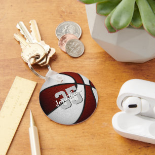maroon white team colours boys girls basketball  key ring