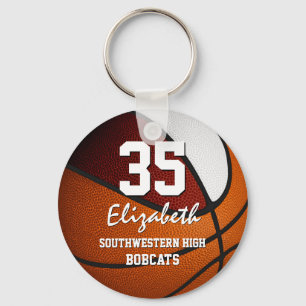 Maroon white team colours girls boys basketball key ring