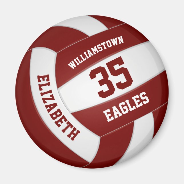 maroon white team colours kids volleyball magnet (Front)