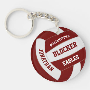 maroon white team colours personalised volleyball key ring