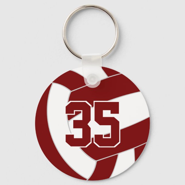 Maroon white volleyball team colours key ring (Front)