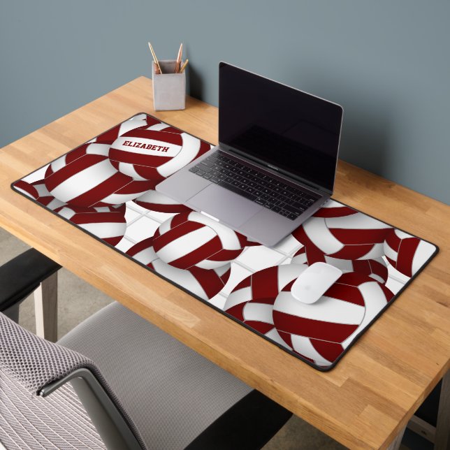 Maroon white volleyballs pattern personalised  desk mat (Office 2)