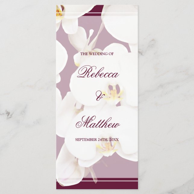 Maroon Wine and White Orchid Wedding Program (Front)