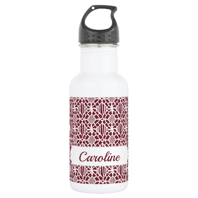 Maroon With White Crochet Lace Pattern 532 Ml Water Bottle (Front)
