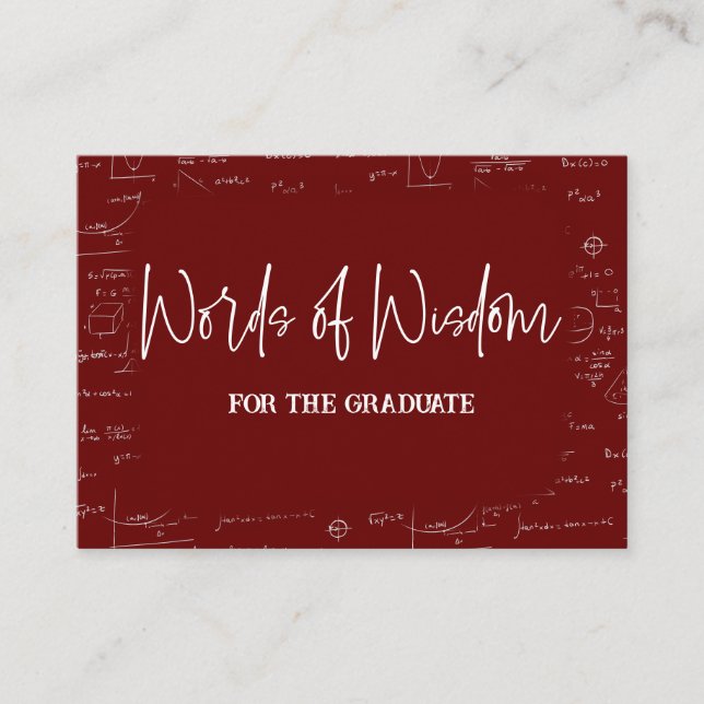 Maroon Words of Wisdom Math Graduation Advise Enclosure Card (Front)