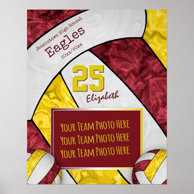 maroon yellow girls' volleyball team photo poster (Front)