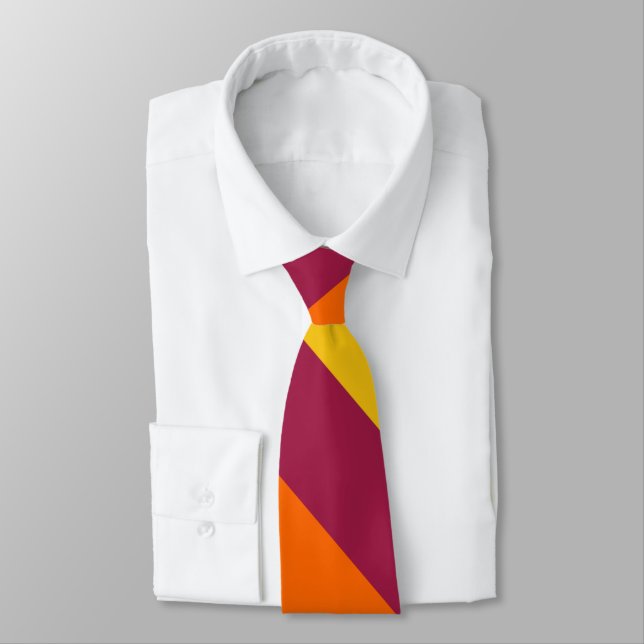Maroon Yellow & Orange Broad University Stripe Tie (Tied)