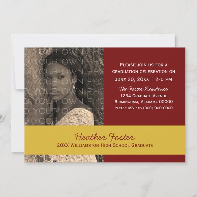 Maroon/Yellow School Colour Blocks Grad Invite (Front)