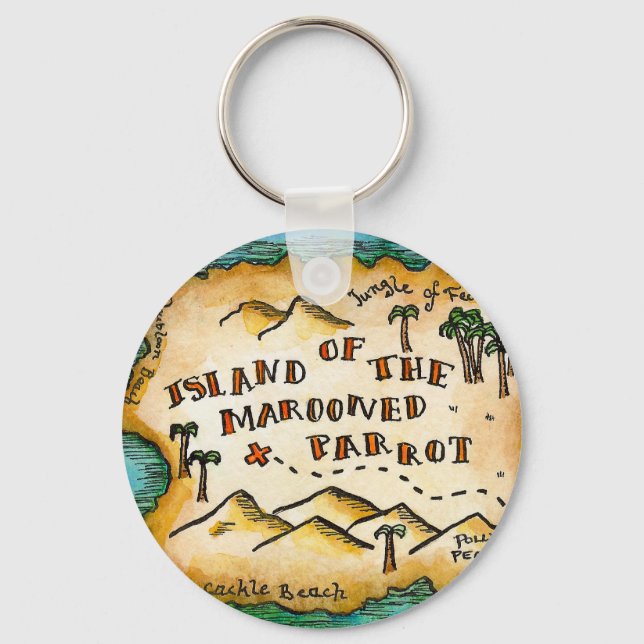 Marooned Parrot Pirate Treasure Map Keychain (Front)