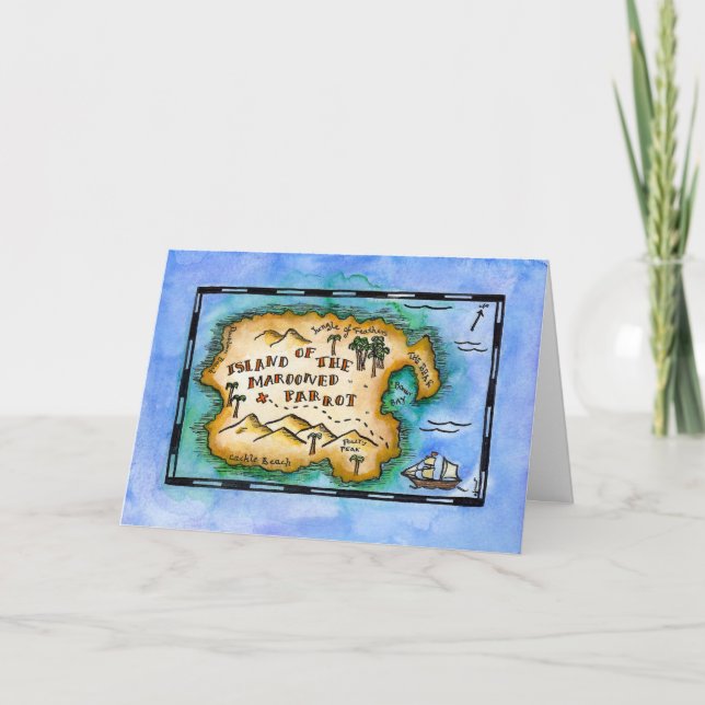 Marooned Parrot Treasure Map Greeting Card (Front)