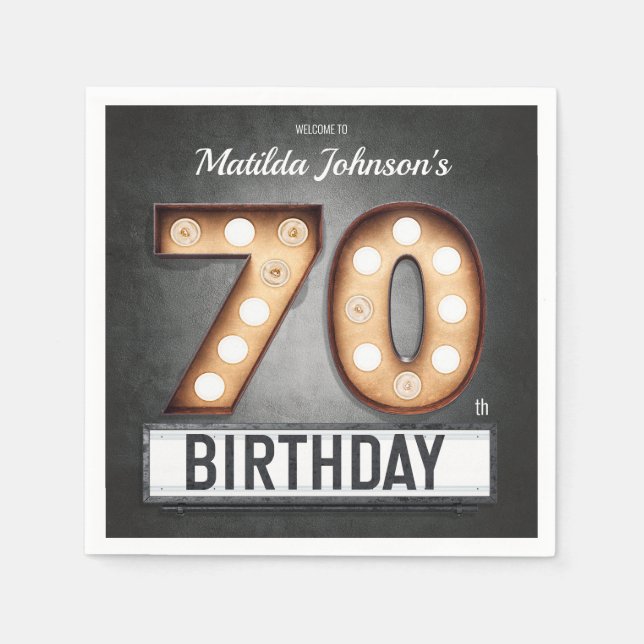 Marquee 70th Birthday Broadway Glamourous Custom Napkin (Front)