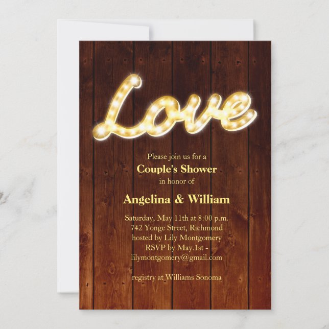 Marquee Lights Couple's Shower Invite (Front)