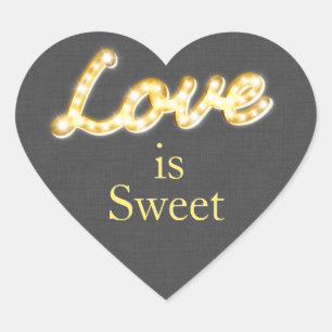 Marquee Lights Love is Sweet Grey Burlap Heart Sticker