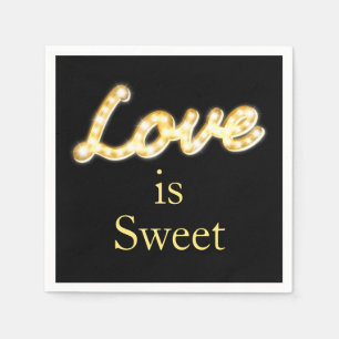 Marquee Lights Love is Sweet Napkin black