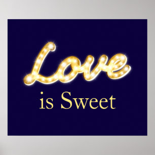 Marquee Lights Love is Sweet Poster - blue