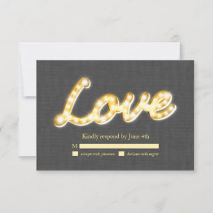 Marquee Lights RSVP Grey Burlap Card