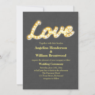 Marquee Lights Wedding Invite Grey Burlap