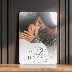 Marquee Name Modern Vertical Photo Save The Date