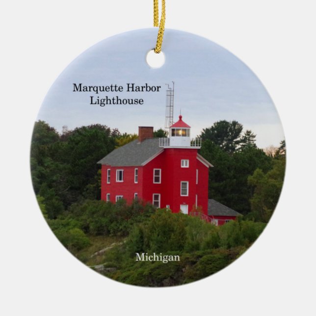 Marquette Harbour Lighthouse circle ornament (Front)
