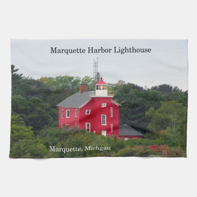 Marquette Harbour Lighthouse kitchen towel (Horizontal)
