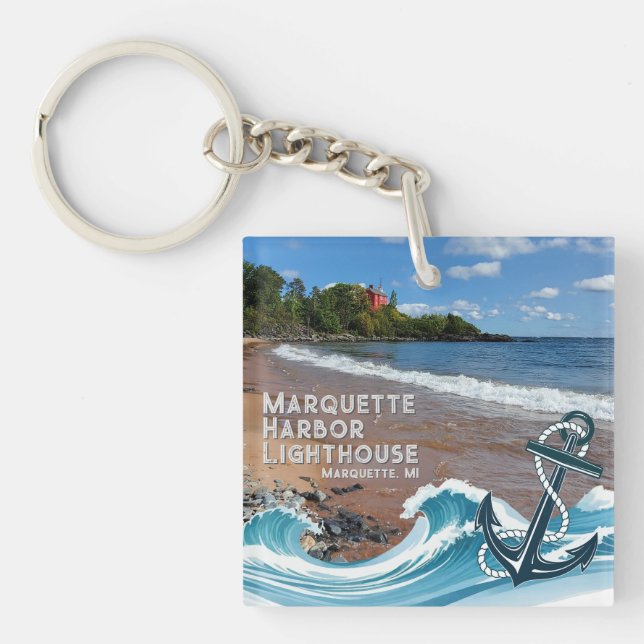 Marquette Harbour Lighthouse, Marquette, MI  Key Ring (Front)